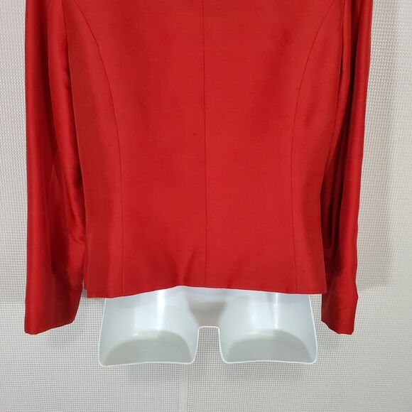 Jennifer West Blazer Jacket 6 Red Silk Asian Knot Closure Mandarin Collar Lined - Picture 8 of 11